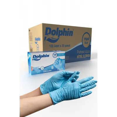 Dolphin Pudrasız Mavi Nitril Eldiven  100 Lü Paket 20 paket